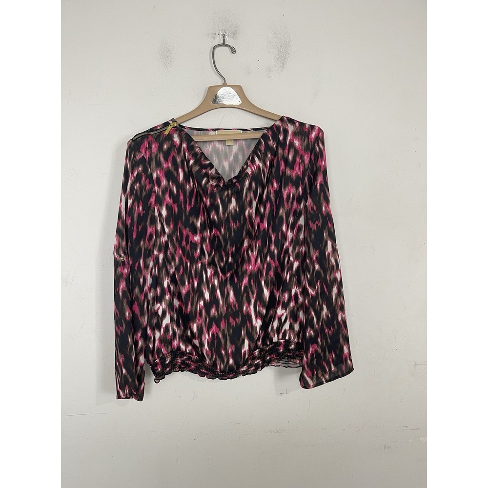 Michael Kors Womens Shirt XL Pink Animal Print Old Money Preppy Career Luxury